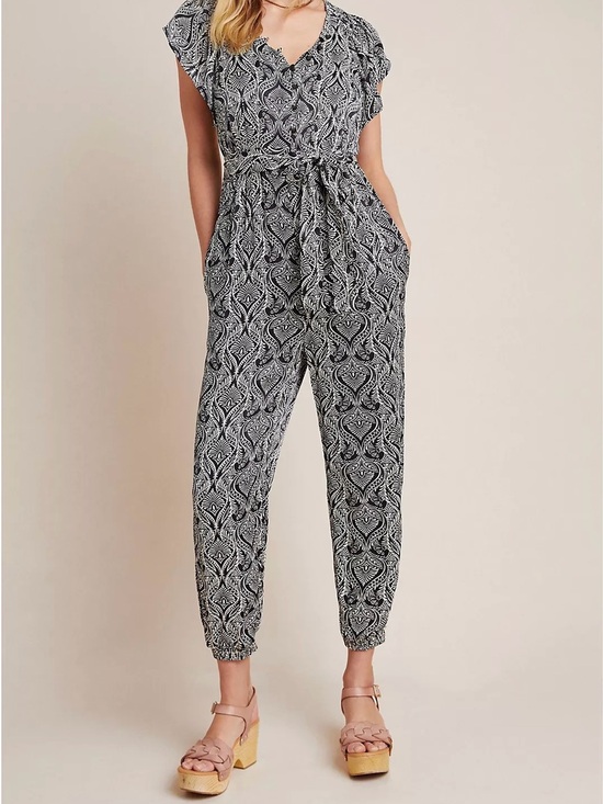 Anthropologie Pants - Anthropologie Black & White Paisley Print V-Neck Jumpsuit